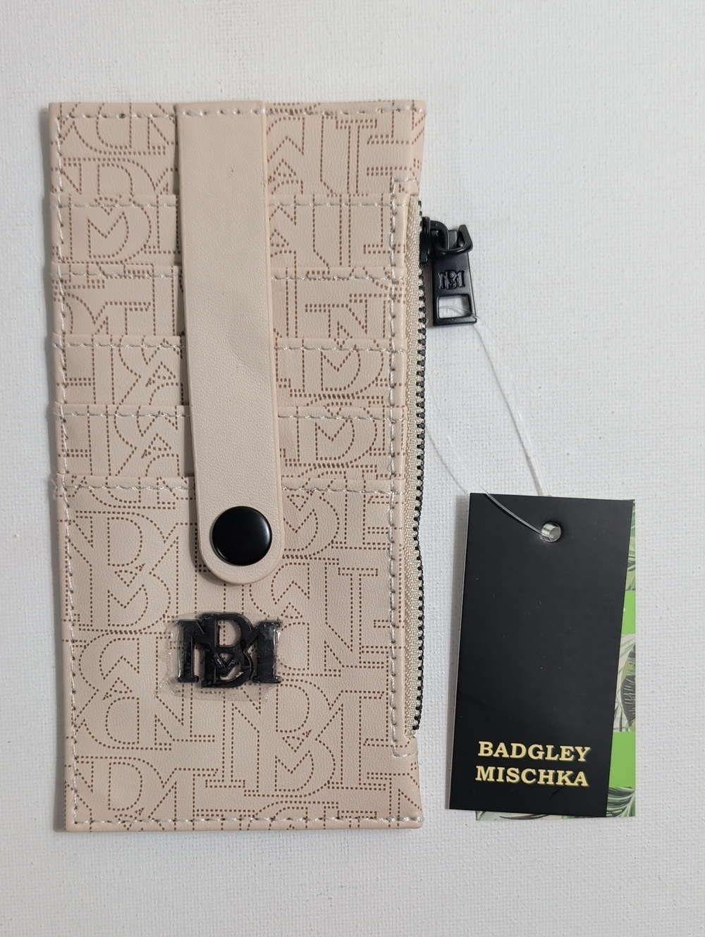 Badgley Mischka Beige Monogram Credit Card Holder Wallet